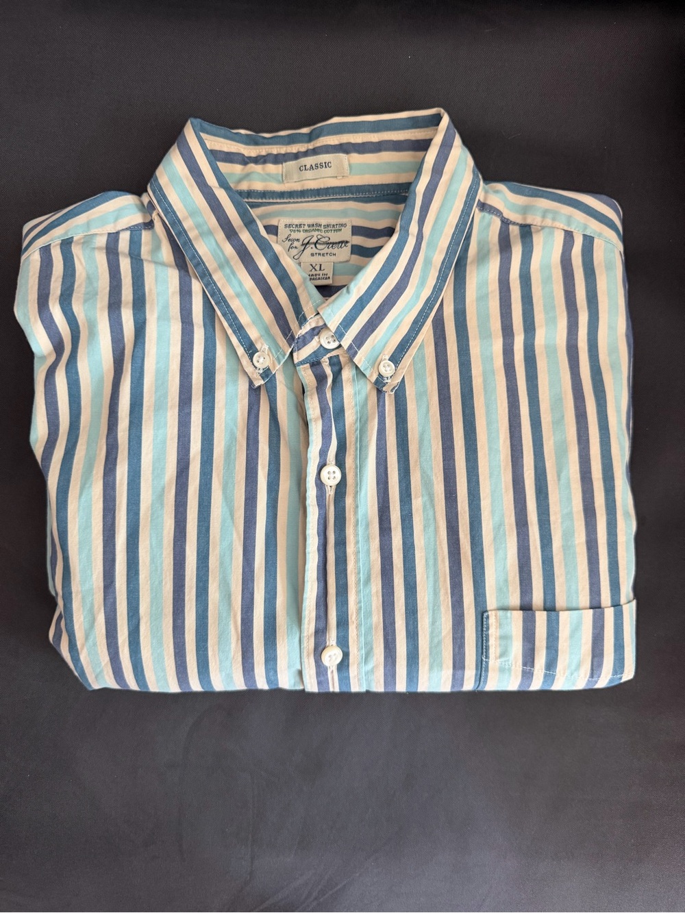J.Crew Secret Wash Classic Fit Striped Shirt XL Organic Cotton Stretch